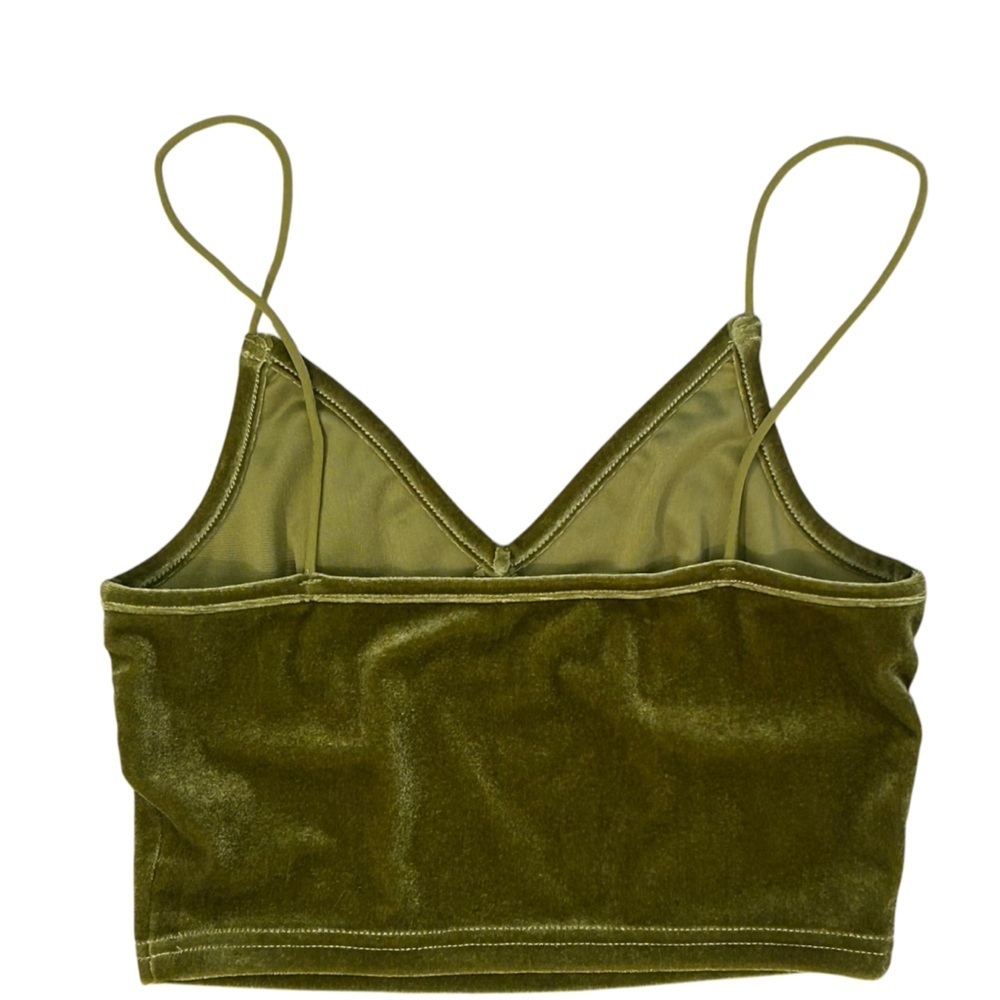 SHEIN Olive Mossy Green Velvet Crop Top XS Forest Fairycore - Picture 2 of 5